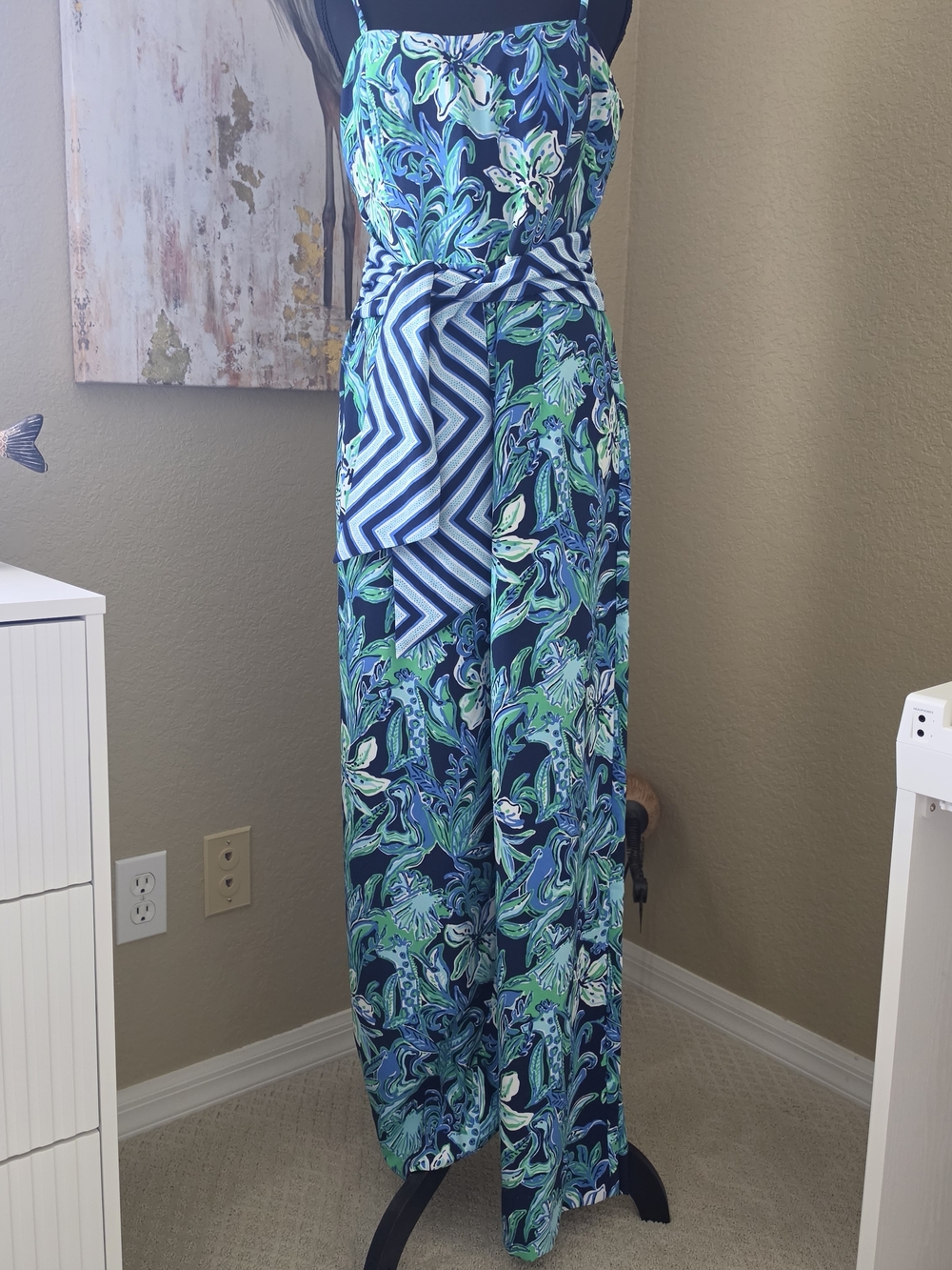 Lilly Pulitzer Navy, Blue & Green  Nila Wide Leg Jumpsuit with Striped Tie